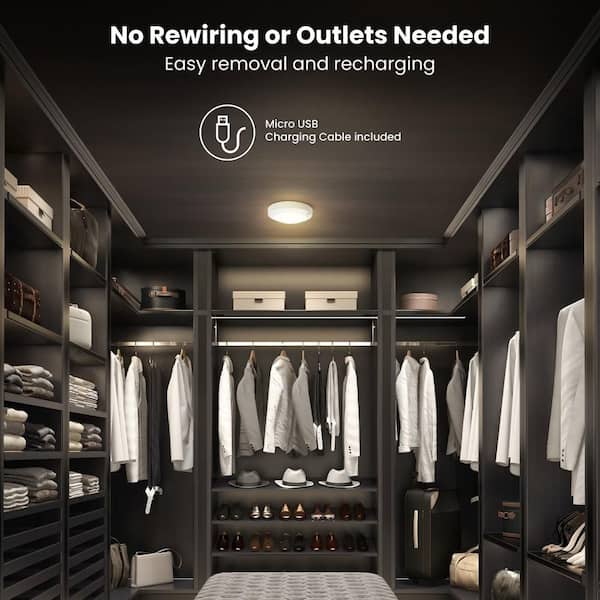 7.5 in. Battery Operated LED White Motion Sensor 25-WH Rechargeable Ceiling Fixture Light, 4000K Cool White (12-Pack)