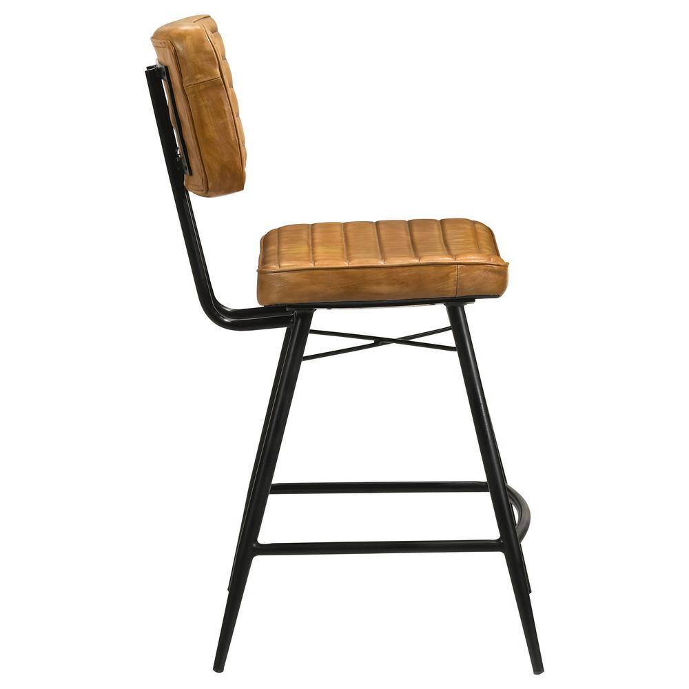 Camel Leather and Black Iron Adjustable Counter Stool