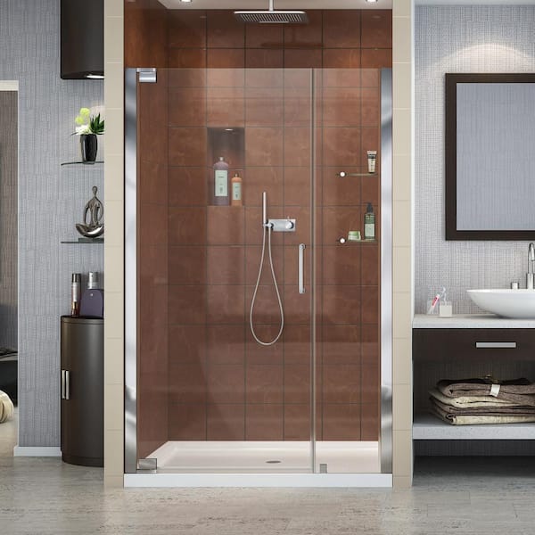 DreamLine Elegance 40-3/4 in. to 42-3/4 in. x 72 in. Semi-Frameless Pivot Shower Door in Chrome