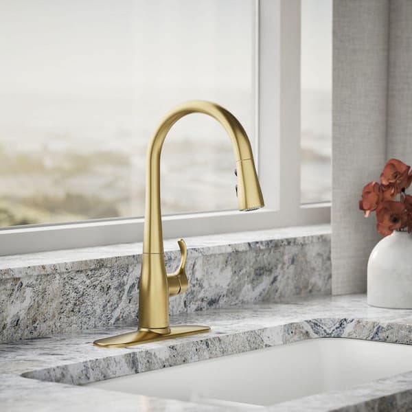 Simplice Single-Handle Pull Down Kitchen Sink Faucet with in Vibrant Brushed Moderne Brass