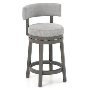27 in. Gray Low Back Rubber Wood Counter Bar Stool with 360° Swivel Seat