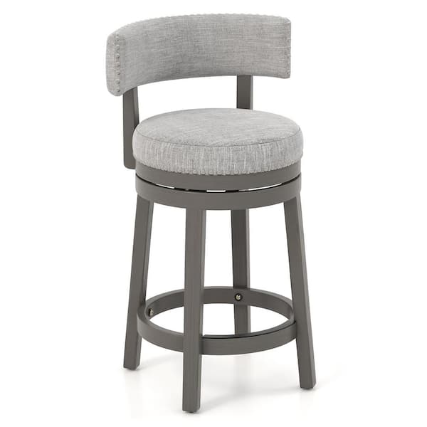 ANGELES HOME 27 in. Gray Low Back Rubber Wood Counter Bar Stool with 360° Swivel Seat