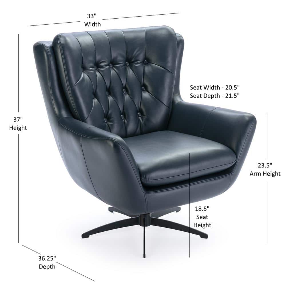 Clayton Midnight Blue Tufted Faux Leather Swivel Accent Chair