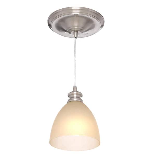 Worth Home Products Instant Pendant 1-Light Recessed Light Conversion Kit Brushed Nickel Parchment Glass Shade