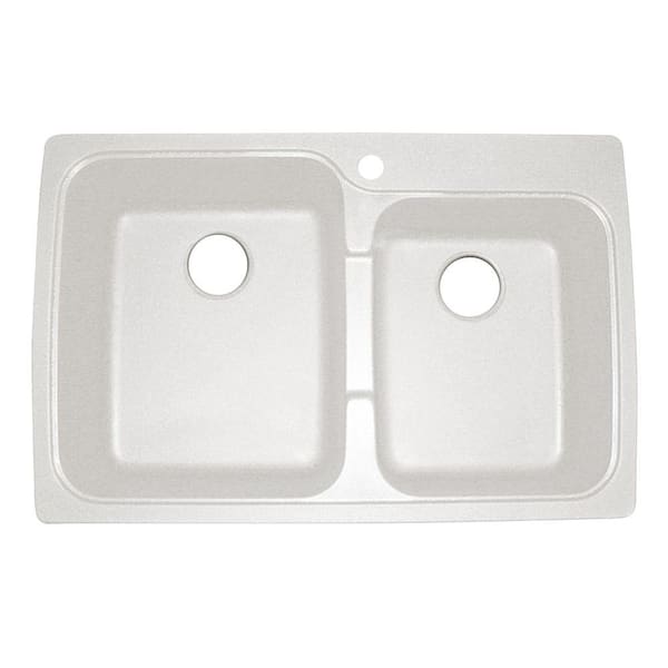 Astracast Offset Drop in Dual Mount Granite 33 in. 1-Hole Double Bowl Kitchen Sink in White