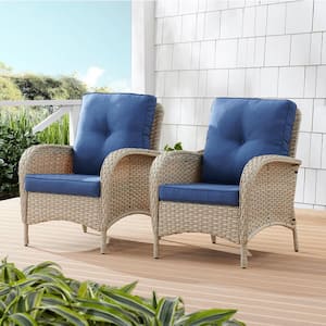 Carlos Grey Wicker Outdoor Lounge Chair with Blue Cushions