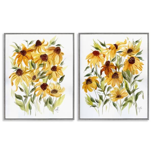 Stupell Industries Yellow Rudbeckia Flowers by Alexandria Gilbert Kincaid 2-Pieces Gray Framed Nature Giclee Art Print 30 in. x 24 in.