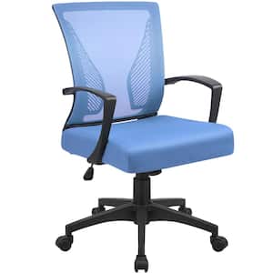 Office Blue Mid Back Swivel Lumbar Support Desk, Computer Ergonomic Mesh Chair with Armrest