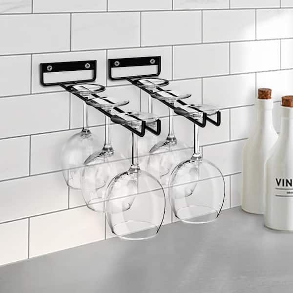 Sorbus Black Under Cabinet Wine Glass Holder WN-GL-4PK - The Home Depot