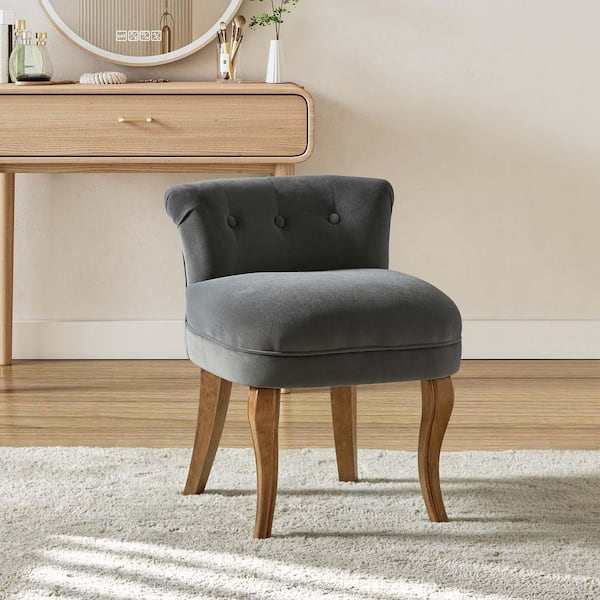 Nila Grey Vanity Velvet Upholstered Stool with Solid Wooden Legs 20 in. W x 20.7 in. D x 25.7 in. H