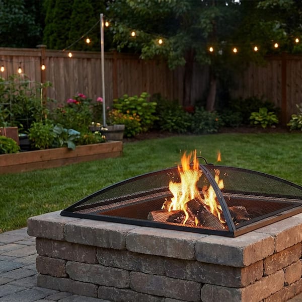 Sunnydaze 30 in. Square Steel Mesh Fire Pit Spark Screen-Black KF