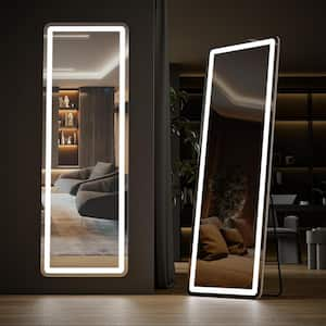 21 in. W x 64 in. H Rectangle Frameless White Floor Mirror with 3 Color Dimming LED Light