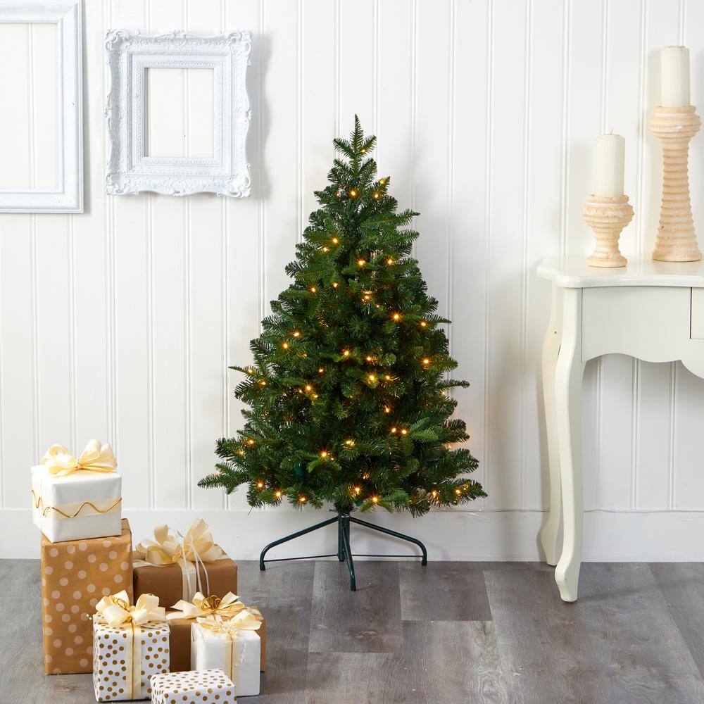 4ft Green Pre-Lit LED Grand Teton Spruce Flat Back Artificial Christmas Tree