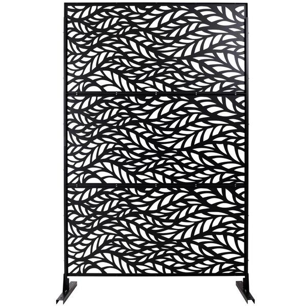 Tidoin 6.3 ft. x 4 ft. Black Steel Freestanding Flat Flat Top Decorative Privacy Screen Metal Fence Panel