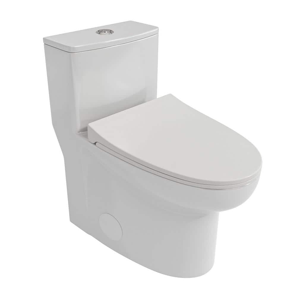 White Ceramic One-Piece Elongated Dual Flush Toilet