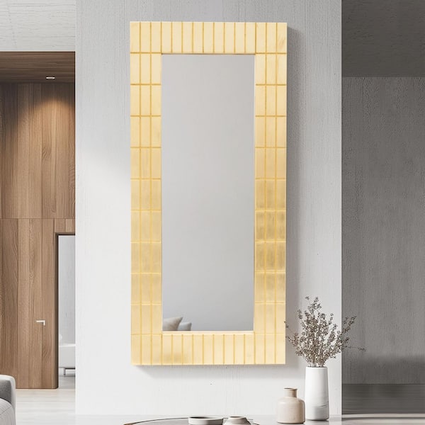 Gold 39 in. x 87 in. Modern Bars Rectangular Wood Framed Mirror