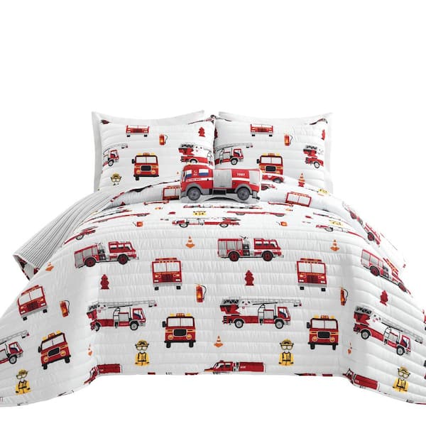 Lush Decor Make A Wish Fire Truck Quilt Red/White 3-Piece Set Twin
