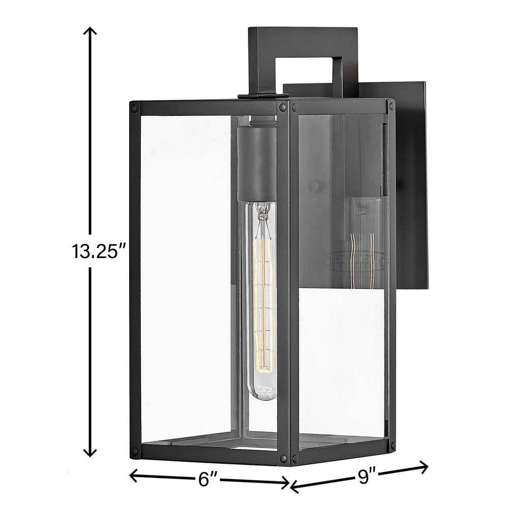 Black Aluminum Outdoor Wall Sconce with Clear Glass Panels