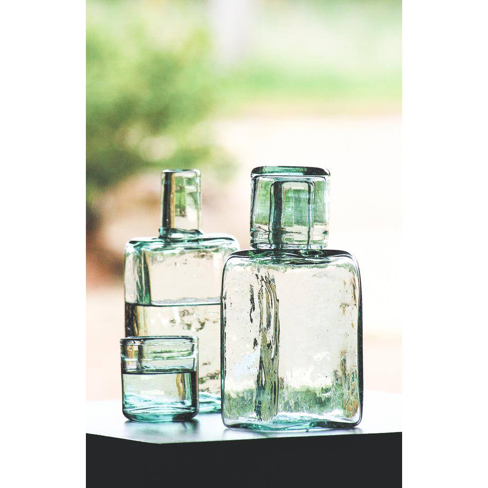 Hand-Blown Recycled Glass Bedside Water Carafe with Cup Lid