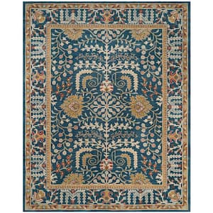 Antiquity Dark Blue/Multi 8 ft. x 10 ft. Border Area Rug