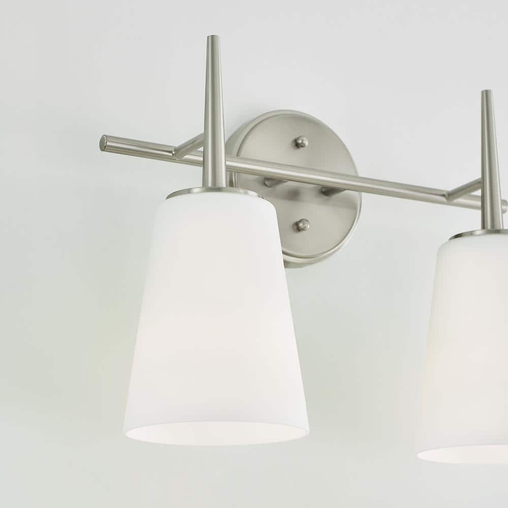 Brushed Nickel 2-Light Vanity with Opal Glass Shades