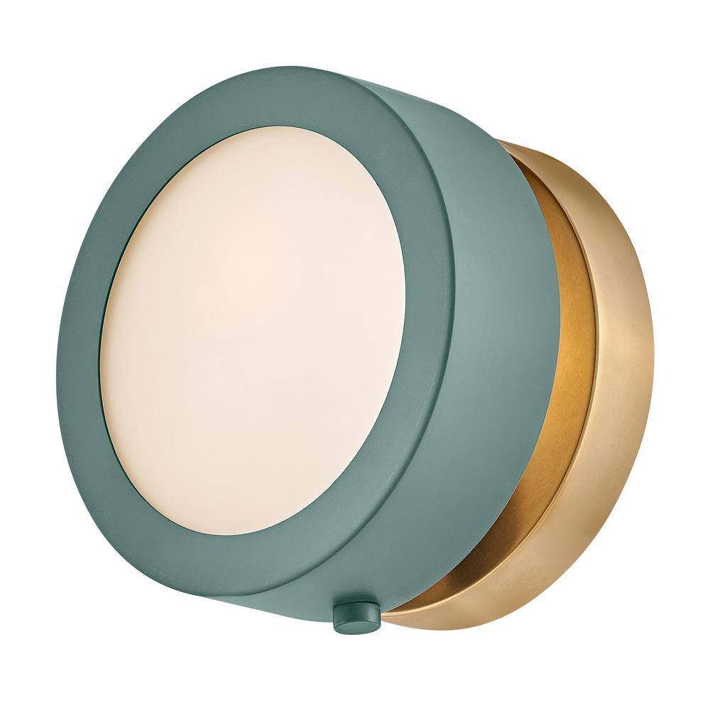 Sage Green and Brass Dimmable Wall Sconce with Etched Opal Glass