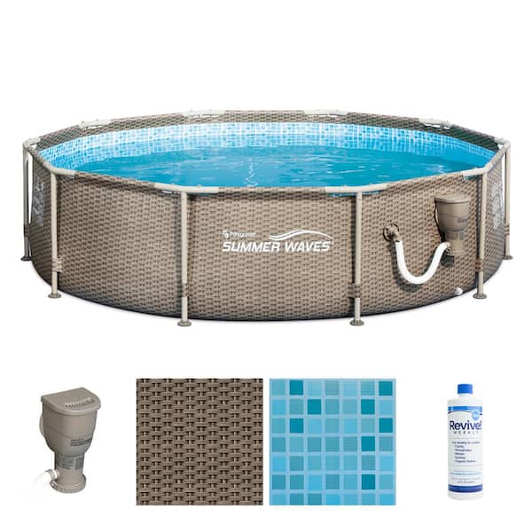 Summer Waves 10 ft. x 30 in. Round Above Ground Frame Swimming Pool Set in Tan