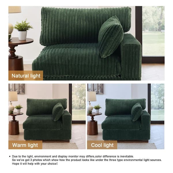 Uixe Modern Right Arm Facing Green Faux Rabbit Fur Polyester