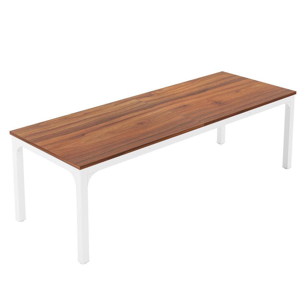 Moronia 78.7in. Rectangle Walnut Wood Conference Table Desk Large Meeting Seminar Table with White Metal Frame