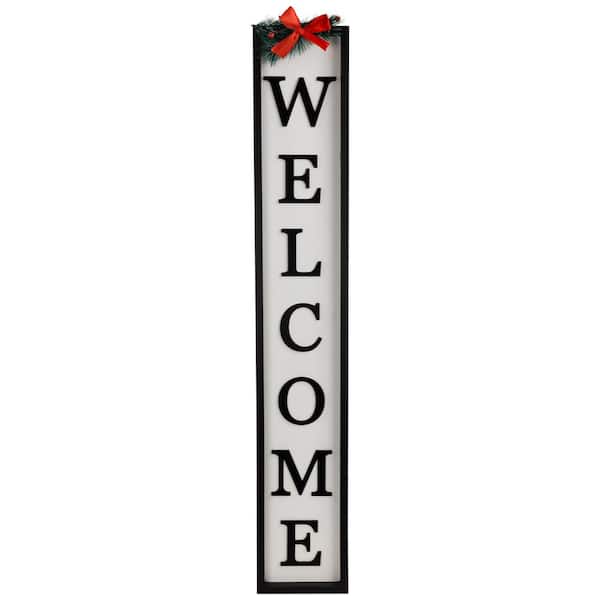 Welcome Christmas Porch Sign with Pine and Bow - 35 .75 in.