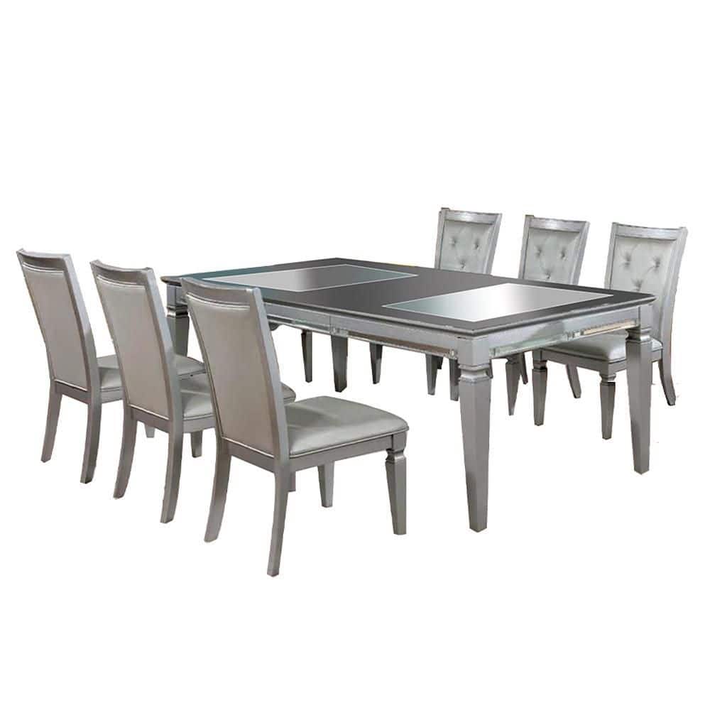 Charlotte 7Piece Rectangle Silver Glass Top Dining Room Set (Seats 6) AA001023DT7PC The