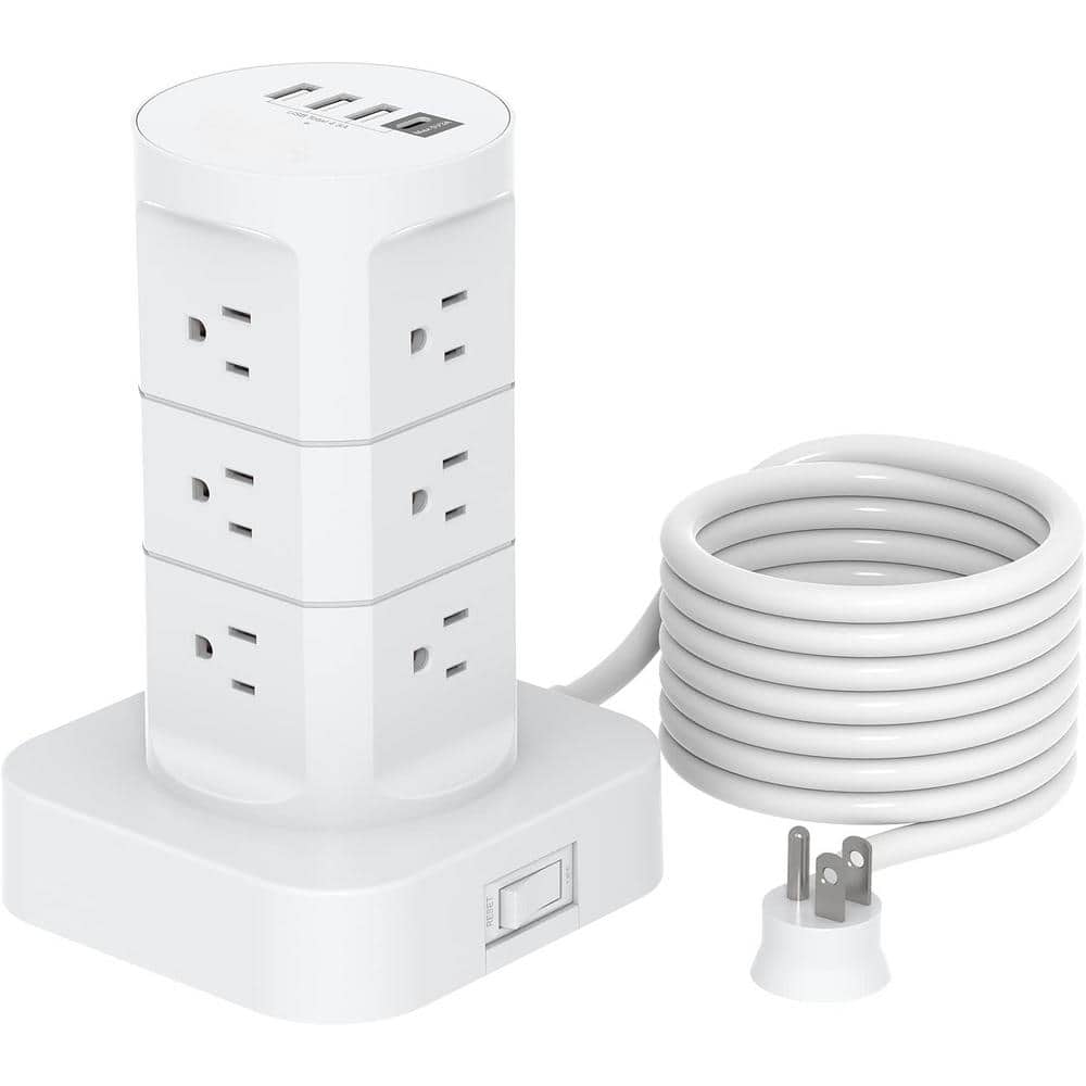 10 ft. Extension Cord 12-Outlets Surge Protector Power Strip Tower with Ove