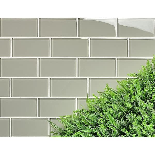 ABOLOS Modern Design Smokey Gray 3 in. x 6 in. Glossy Glass Subway Wall Tile (1 Sq. Ft./Case)
