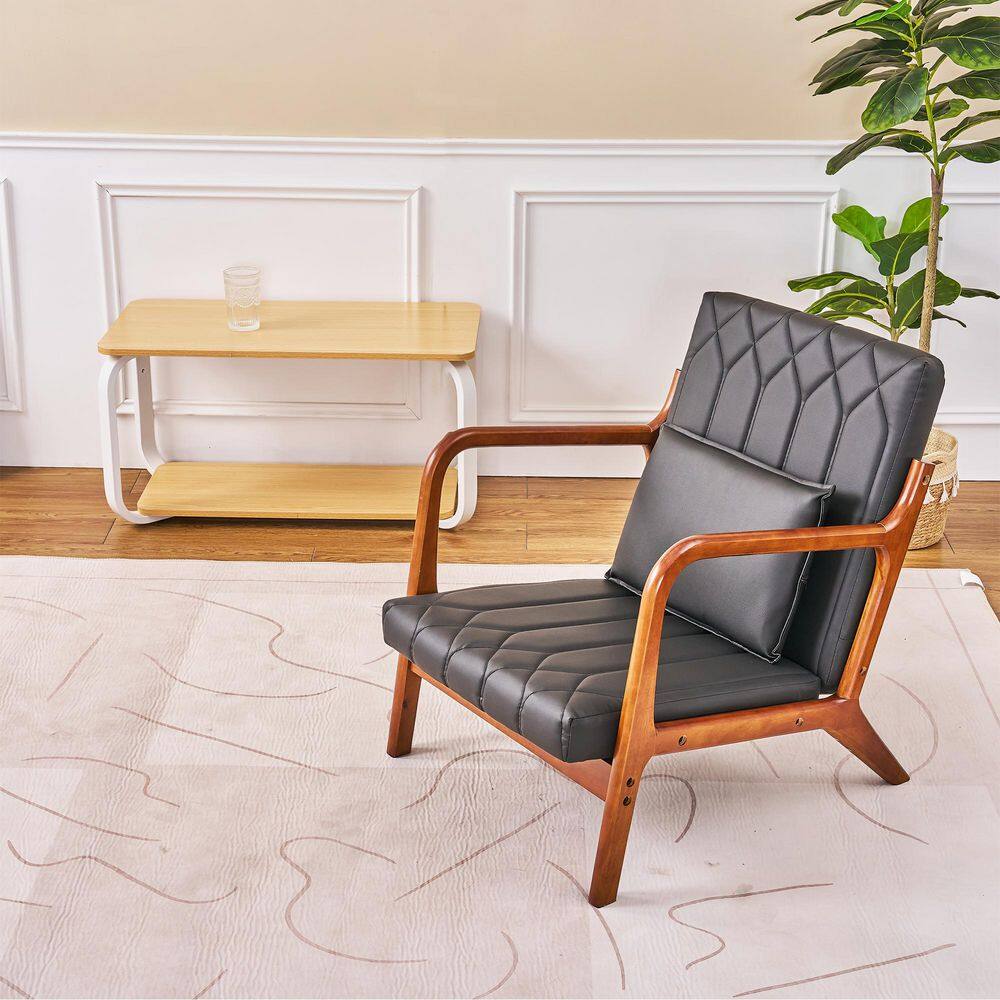 Modern Accent Chair, Solid Wood Frame, Black (Style 4) Upholstery, Comfortable Lounge Chair with 1-Pillow (Set of 1)