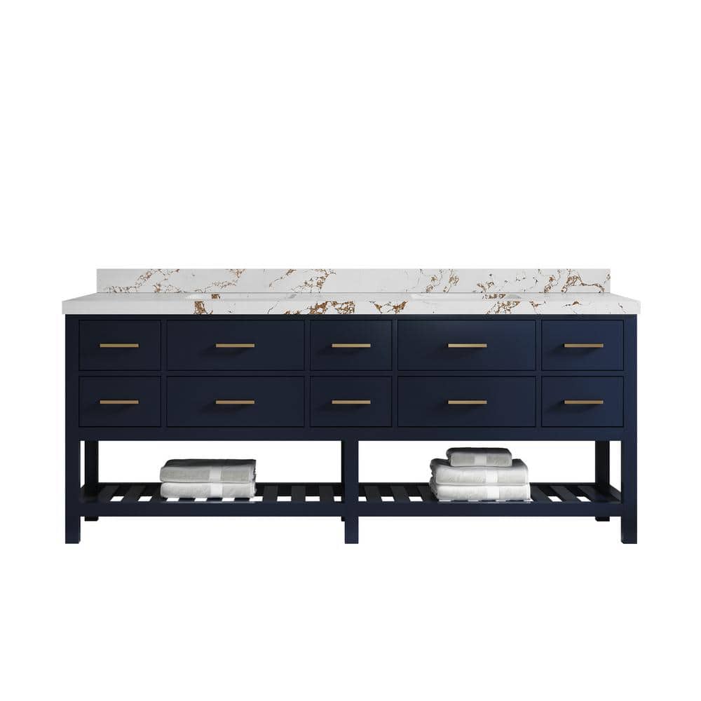 Parker 84 in. Double Sink Freestanding Navy Blue Bath Vanity with Regular Viola Brown Qt. Top Unassembled price history on PriceWatchPro