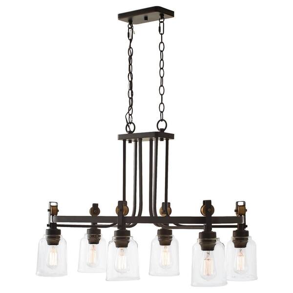 Home Decorators Collection Knollwood 6 Light Blackened Bronze Chandelier With Vintage Brass Accents And Clear Glass Shades 7992hdcbbdi The Depot Home Decorators Collection Knollwood 6, Kitchen Island Lighting Home Depot Canada