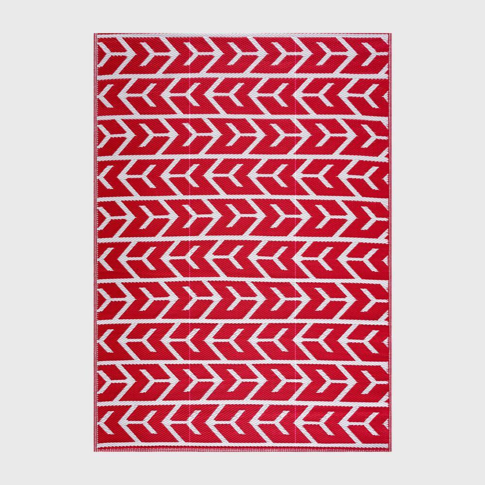 PLAYA RUG Amsterdam Red and White 9 ft. x 12 ft. Folded Reversible Recycled Plastic Indoor