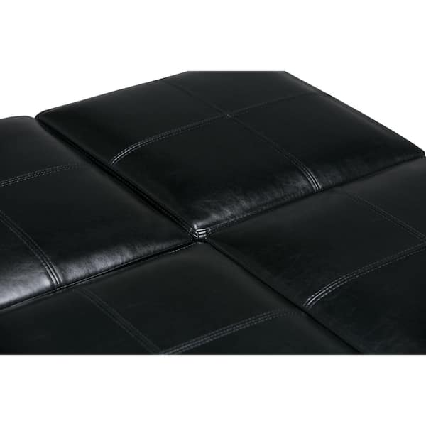 Simpli Home - Avalon 35 in. Contemporary Square Storage Ottoman in Midnight Black Faux Leather