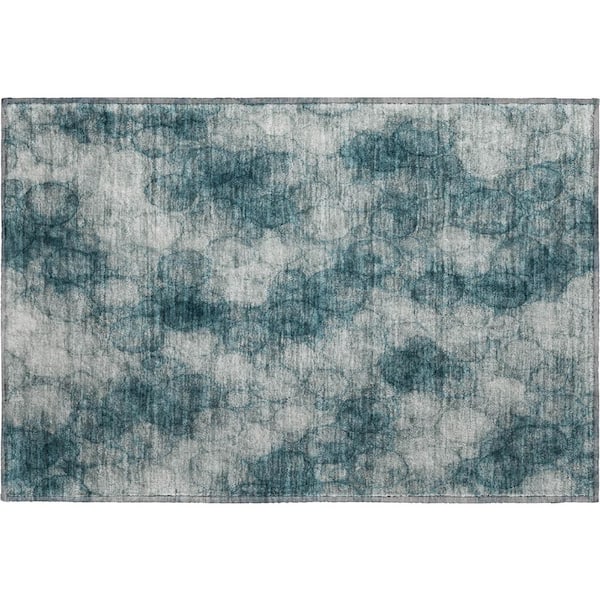 Mayfield Premium Machine Washable Abstract AMF2424 Turquoise 3 ft. x 4 ft. Area Rug