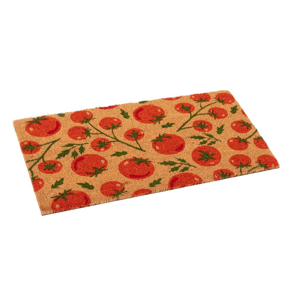 マトマトマット Storied Home Tomatoes Print Beige 16 in. x 32 in. Coir PVC Backing