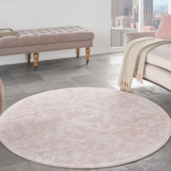 Whimsicle Pink 5 ft. x 5 ft. Floral Contemporary Round Area Rug