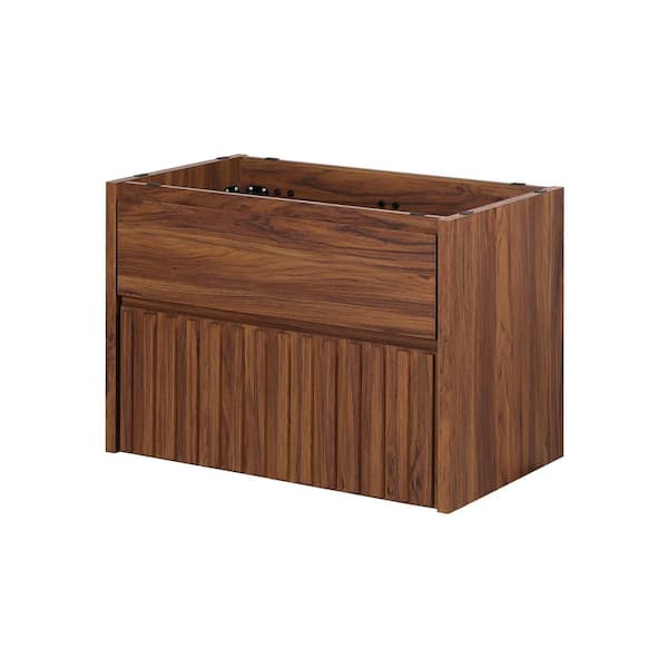 JONATHAN Y Sherwin 30 in. W x 18 in. x D x 20 in. H Slat Modern 2-Drawer Wall Mounted Bath Vanity Cabinet without Top in Walnut