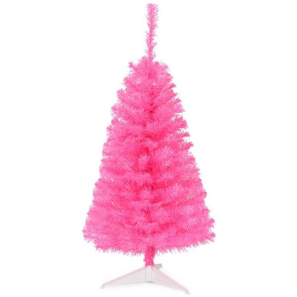 Costway 3 ft. Pink Unlit Slim Artificial Christmas Tree with 116 Tips