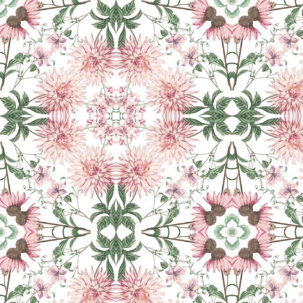 RoomMates Cottage Garden Kaleidoscope Pink and Green Peel and Stick Wallpaper (Covers 28.29 sq. ft.)