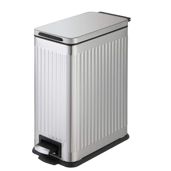 3 Gal. Slim Rectangular Stainless Steel Bathroom Trash Can with Soft-Close Lid and Step Pedal, Silver