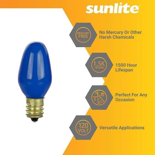 Sunlite 7-Watt C7 Small Night Light Candelabra E12 Base Blue Colored  Incandescent Light Bulb (25-Pack) HD03736-1 - The Home Depot