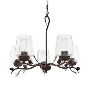 Spruce Lodge 5-Light Handmade Finish Pinecone Chandelier with Cear Seeded Glass Shade