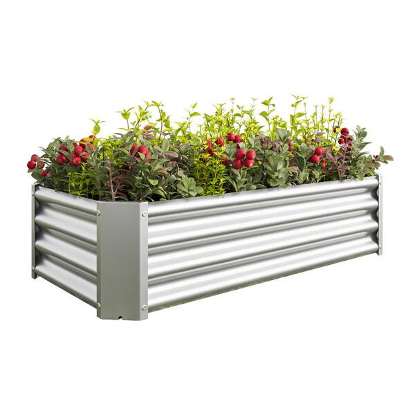 COOLSHARK 4 x 2 x 1 ft. Deep Raised Garden Bed, Large Rectangle Planter Anti-Rust Metal Garden Box, Outdoor Planter, Herb, Silver