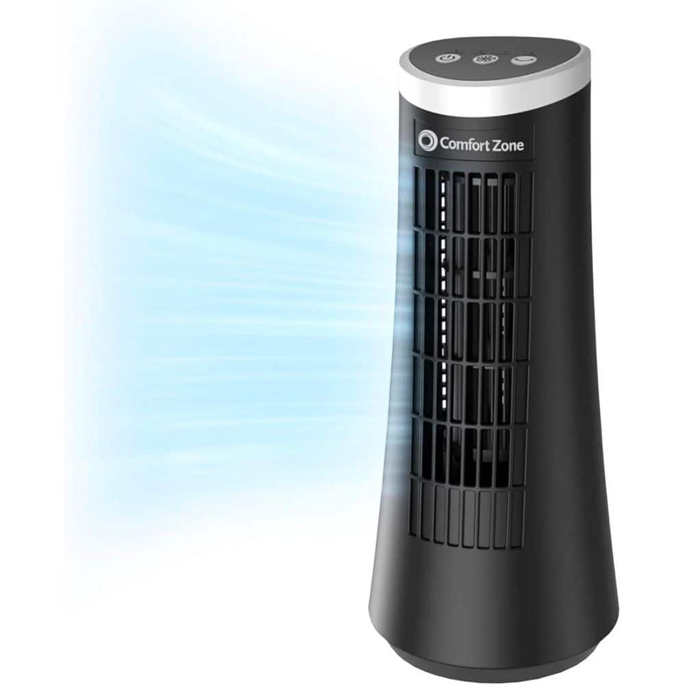 Comfort Zone 12 in. Electric Desktop Oscillating Tower Fan, 2 Speed, Digital Control in Black