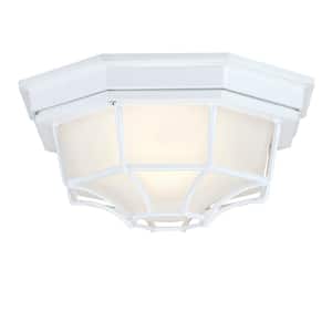 11.42 in. 1-Light Retro Textured White Ceiling Flush Mount Light Fixture with Frosted Glass for Hallway, E26